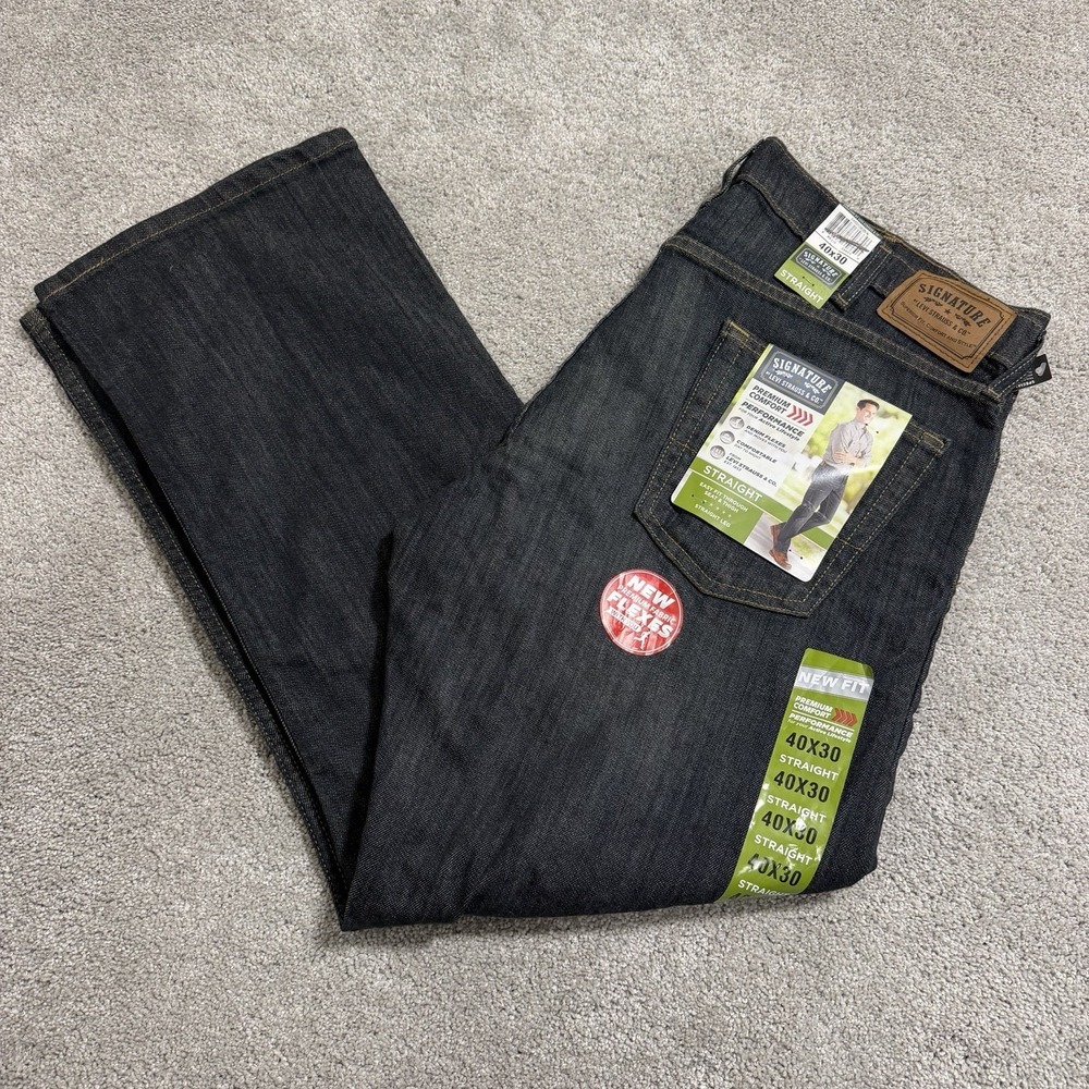 Signature by Levi Strauss Jeans Men Sz 40x30 Blue Straight Leg Dark Wash Stretch